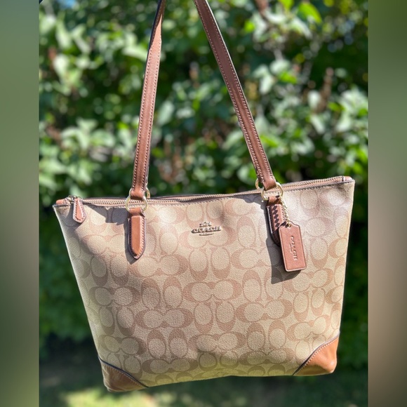 Coach Bags Coach Zip Top Tote In Signature Canvas Brown Poshmark